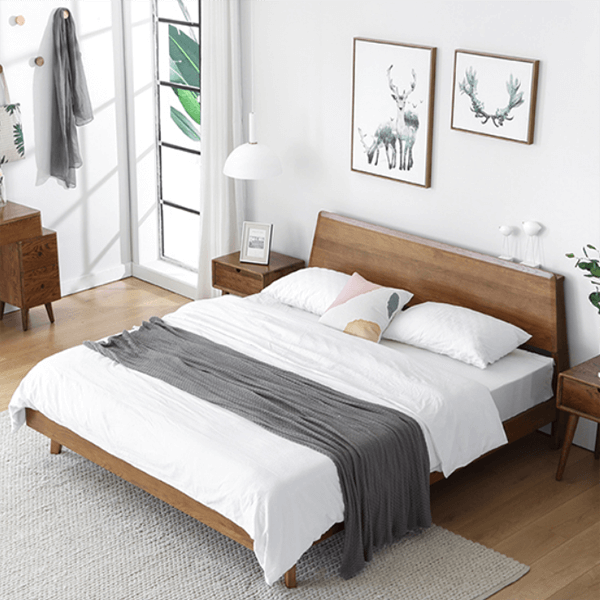 Giường ngủ hiện đại bằng gỗ sồi cho gia đình GHS-9049