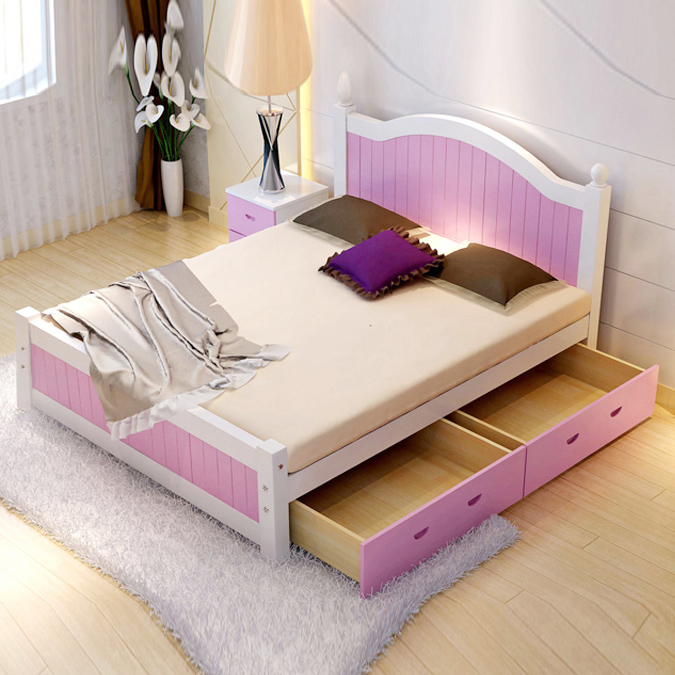 Giường gỗ tự nhiên, giường bé gái GHS-921